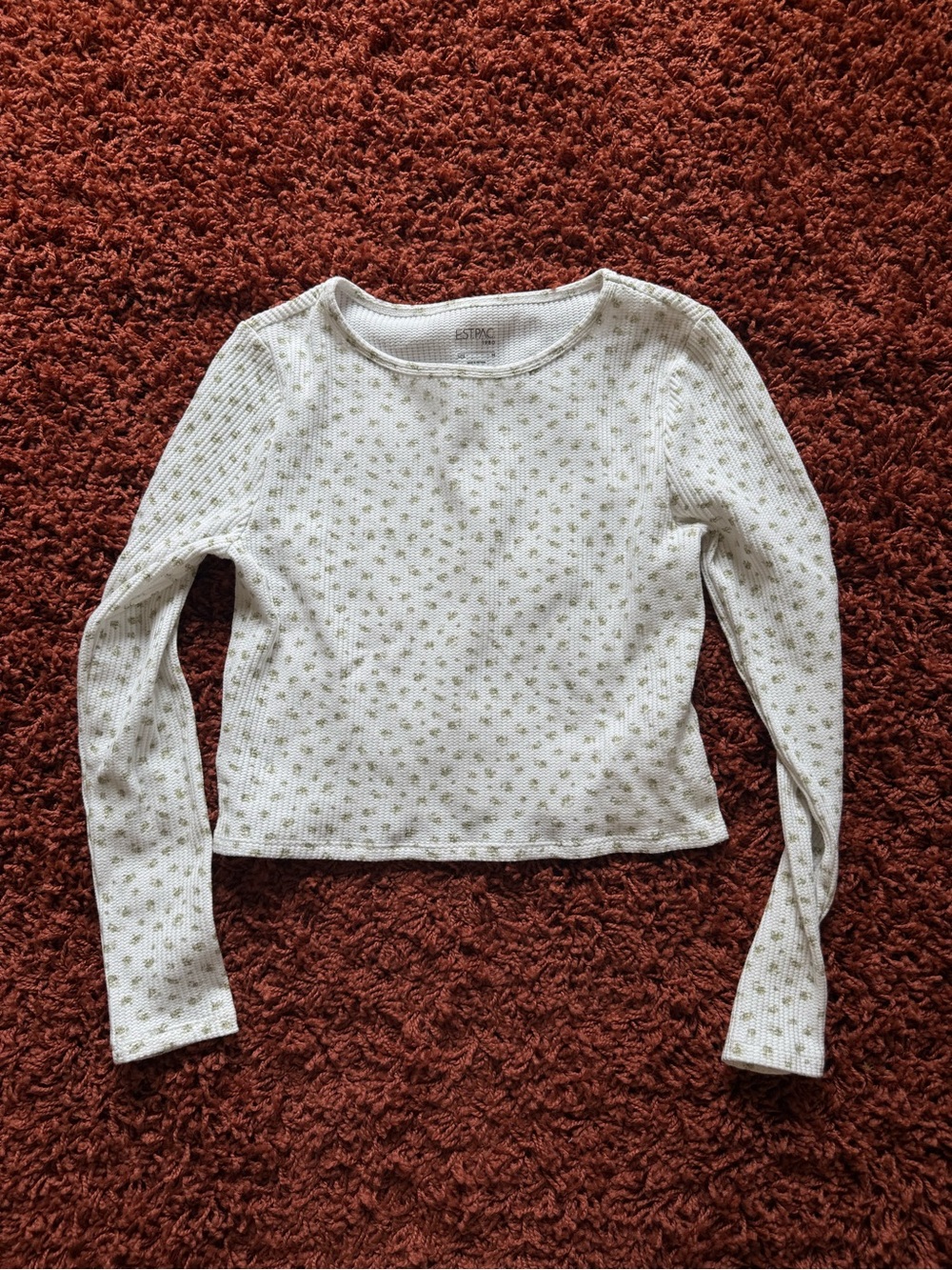 Cute Fitted Long Sleeve Top with Green Floral Print